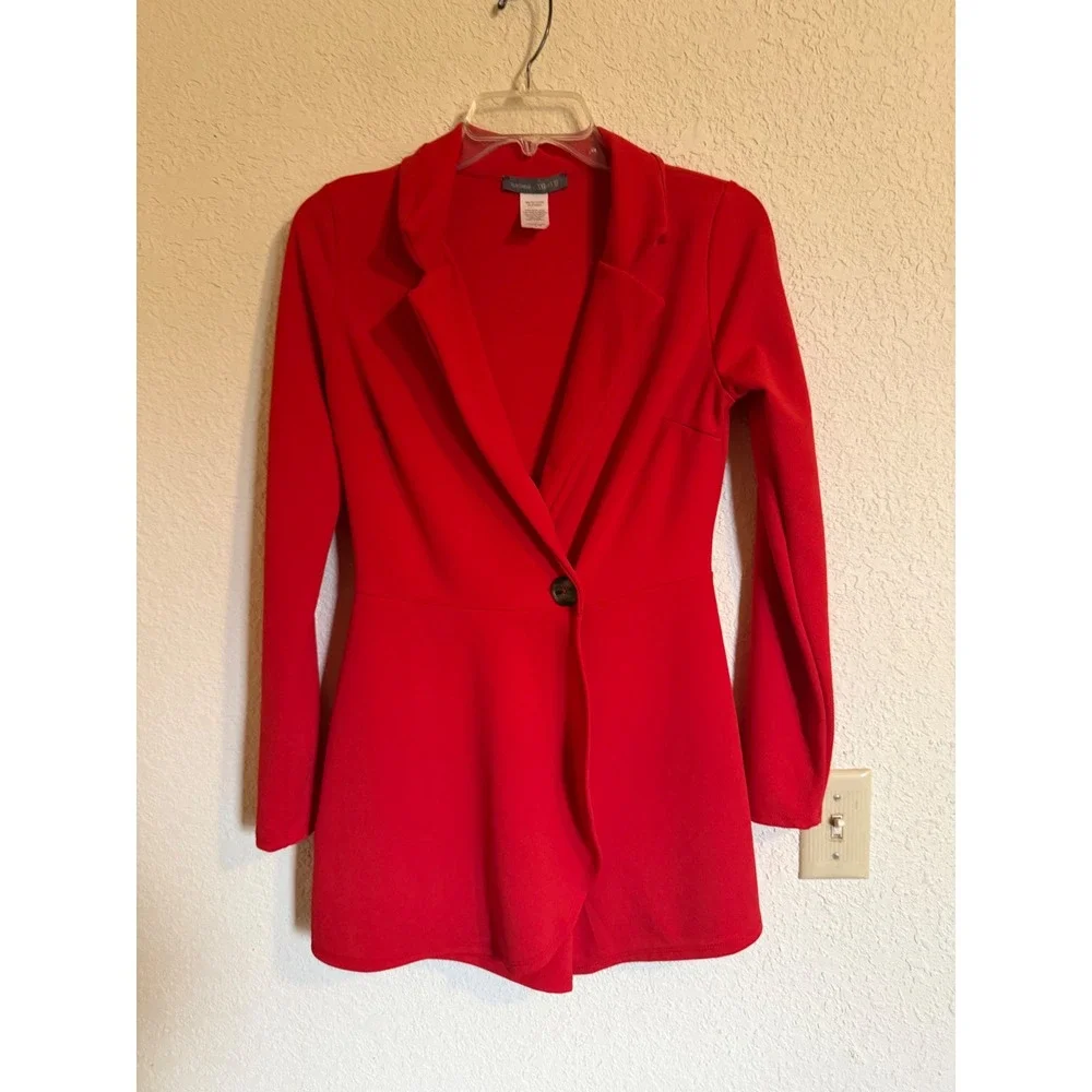 Flashing Lights Red Blazer Romper Long Sleeve Single Button Medium